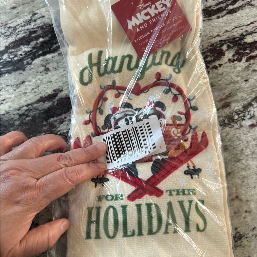 Disney Holiday Kitchen Towels with Mickey - Cream and Red